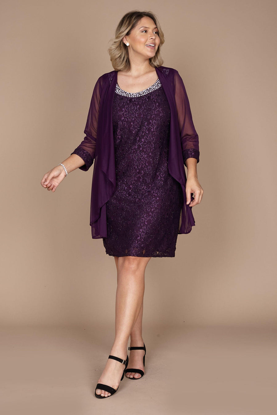 R&M Richards Short Mother of the Bride Dress Plum