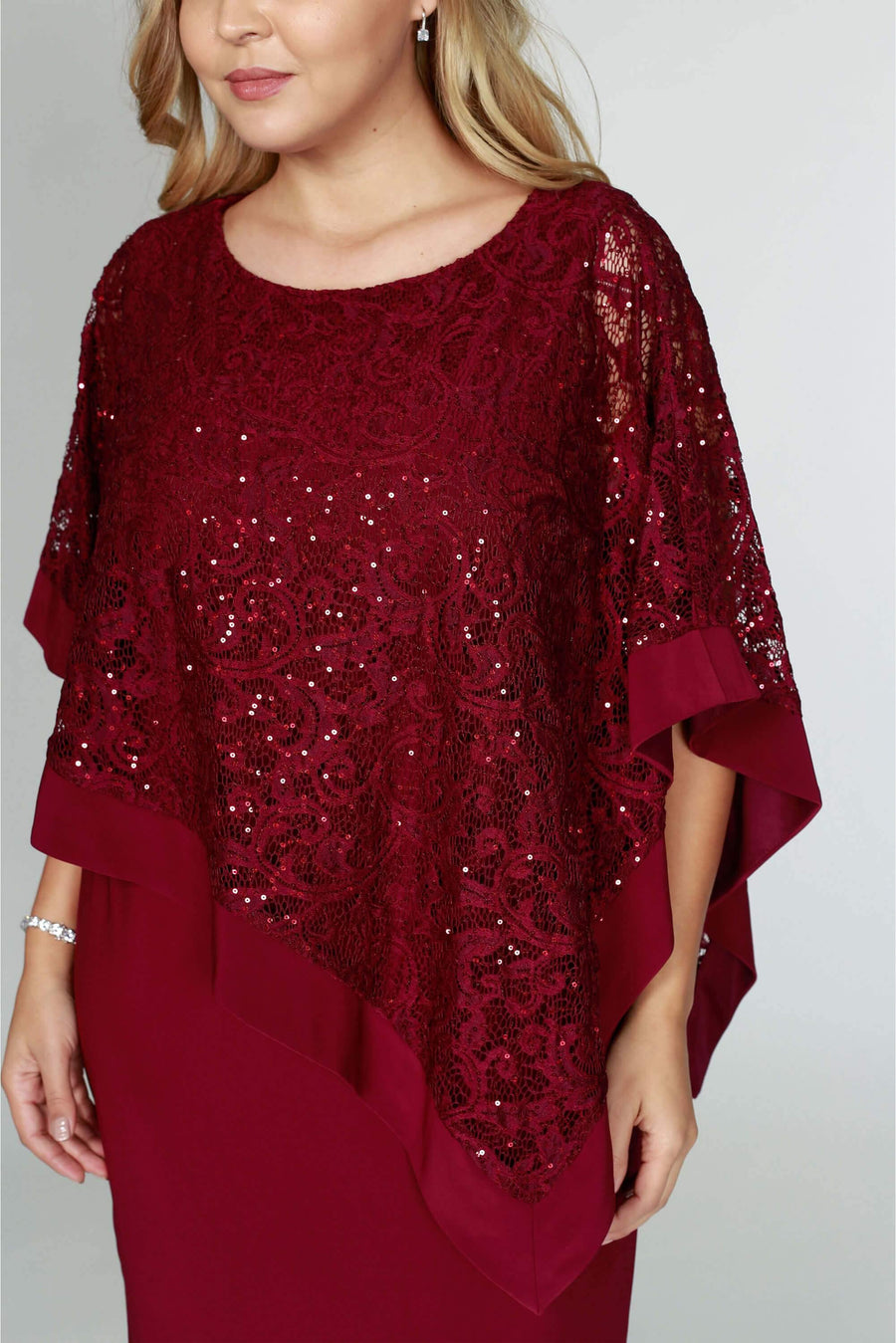 R&M Richards Short Plus Size Lace Cape Dress - The Dress Outlet R&M Richards