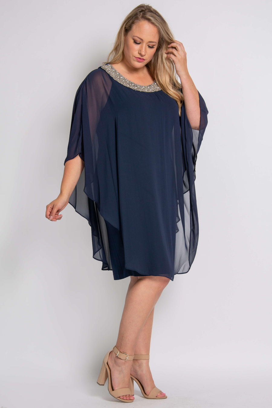 R&M Richards Short Mother of the Bride Chiffon Cape Dress - The Dress Outlet R&M Richards