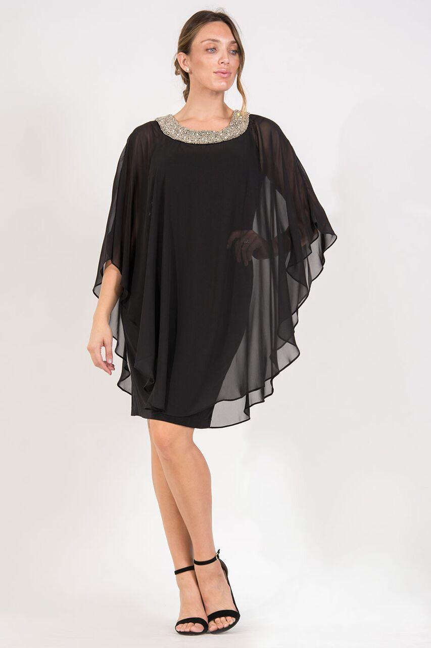 R&M Richards Short Mother of the Bride Chiffon Cape Dress - The Dress Outlet R&M Richards