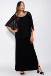 R&M Richards Long Formal Chiffon Cape Dress Black - The Dress Outlet R&M Richards