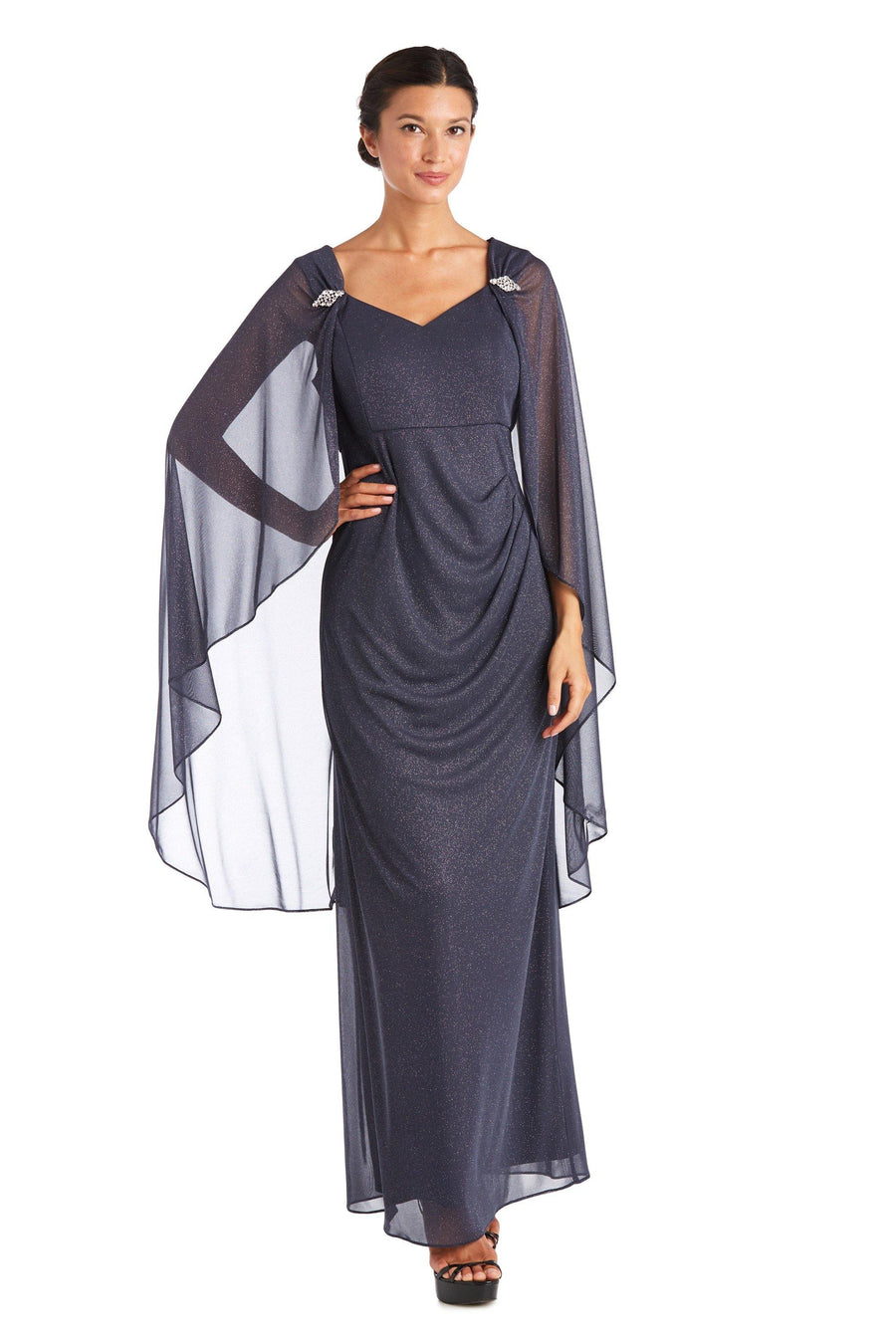 R&M Richards Long Mother of Bride Cape Dress 2384 - The Dress Outlet