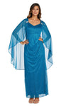 R&M Richards Long Mother of Bride Cape Dress 2384 - The Dress Outlet