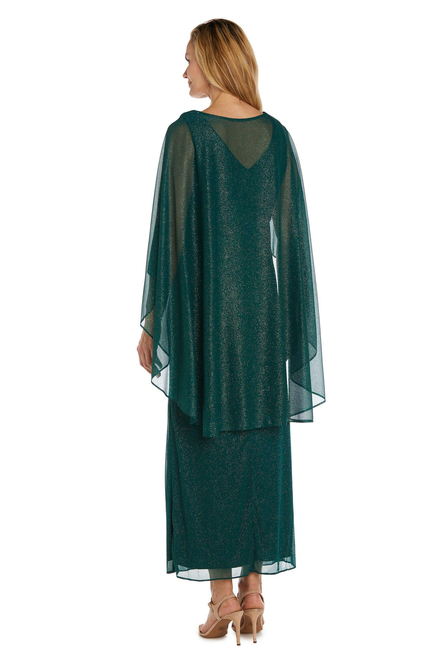 R&M Richards Long Mother of Bride Cape Dress 2384 - The Dress Outlet