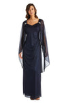 R&M Richards Long Mother of Bride Cape Dress 2384 - The Dress Outlet