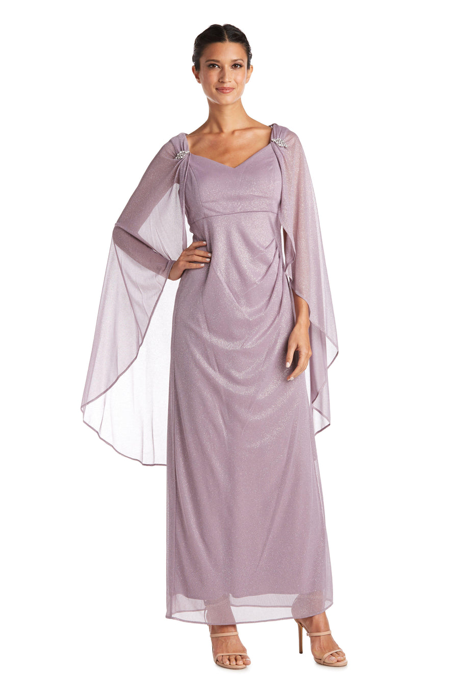 R&M Richards Long Mother of Bride Cape Dress 2384 - The Dress Outlet