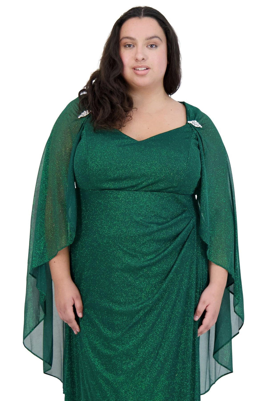 R&M Richards Long Plus Size Formal Cape Gown 2384W - The Dress Outlet