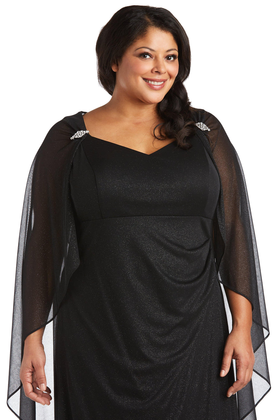 R&M Richards Long Plus Size Formal Cape Gown 2384W - The Dress Outlet