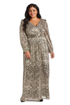 R&M Richards Long Plus Size Metallic Dress 2462W - The Dress Outlet