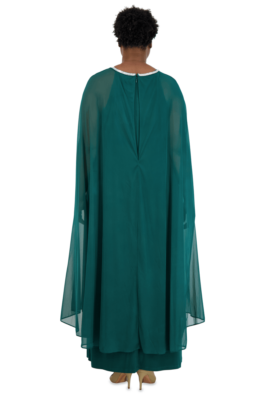 R&M Richards Plus Size Long Formal Cape Gown Pine