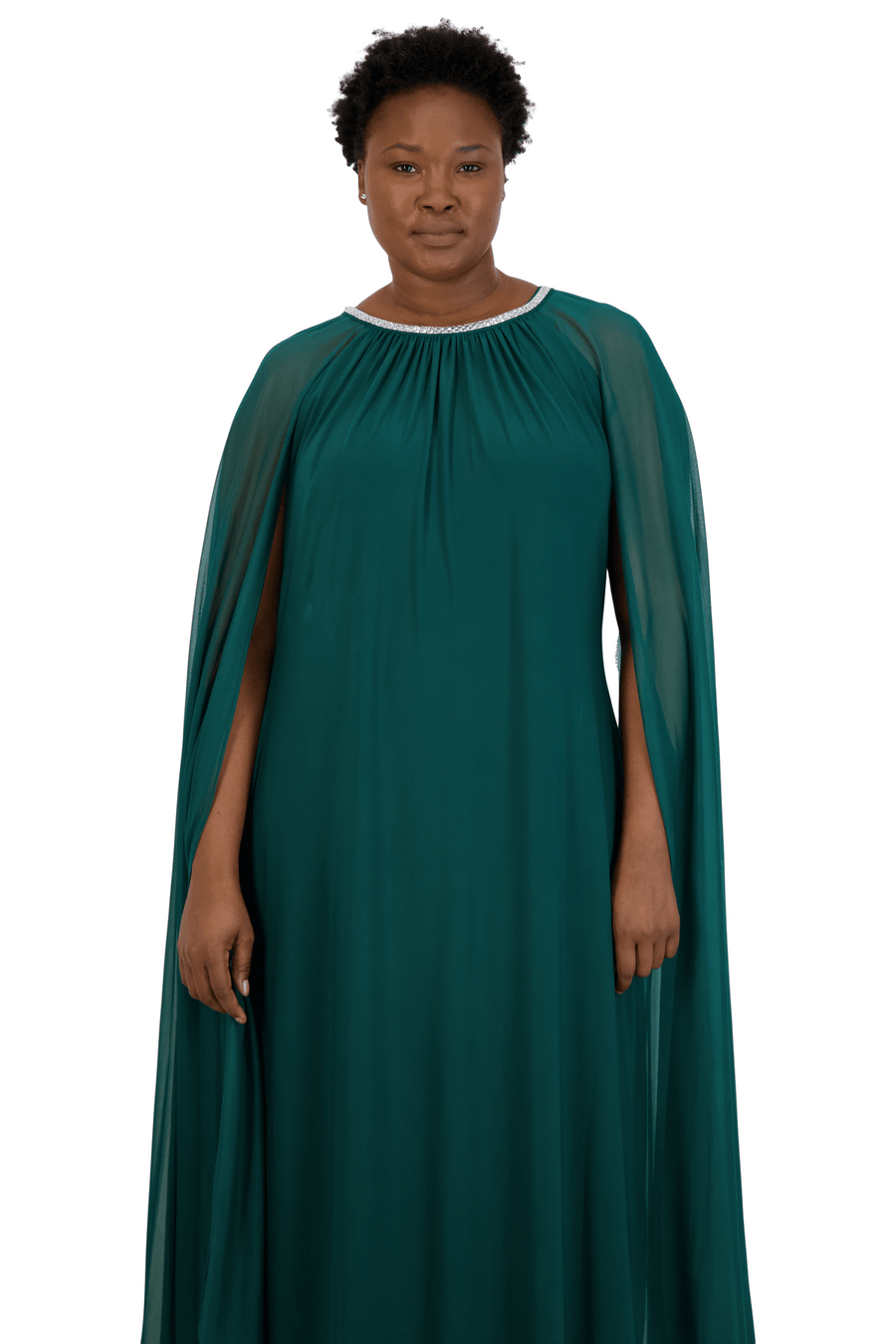 R&M Richards Plus Size Long Formal Cape Gown Pine