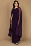 R&M Richards Plus Size Long Formal Cape Gown Plum