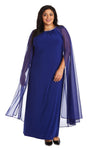 R&M Richards Plus Size Long Formal Cape Gown Electric Blue