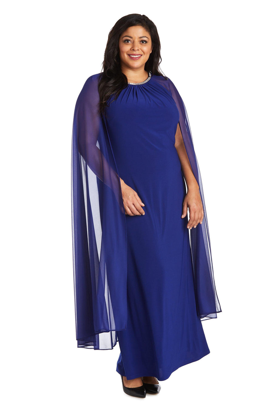 R&M Richards Plus Size Long Formal Cape Gown Electric Blue