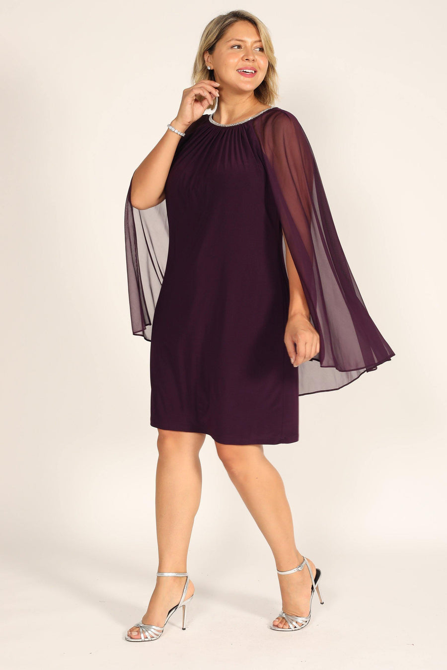 R&M Richards Short Plus Size Cape Dress 2496W - The Dress Outlet