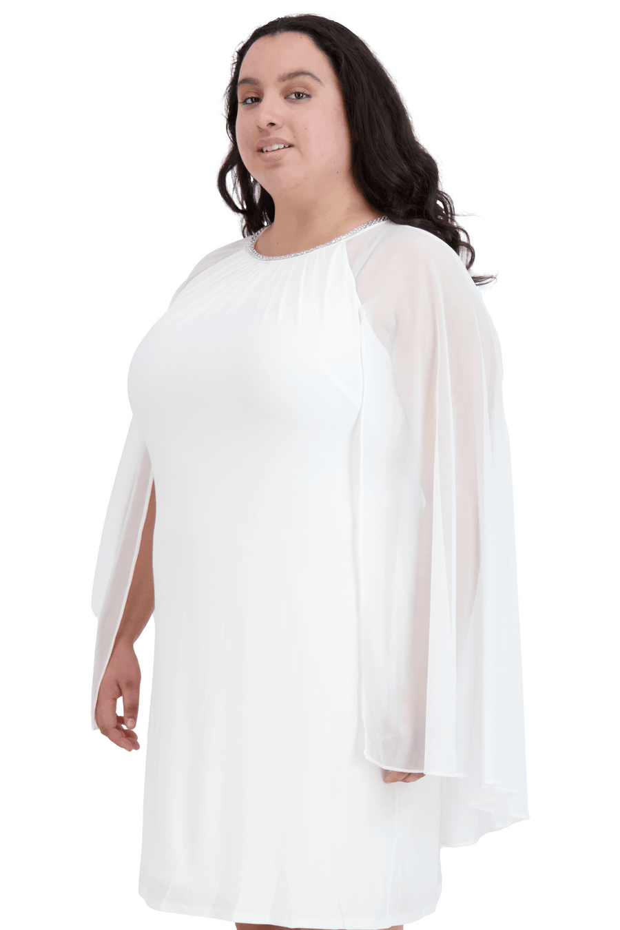 R&M Richards Short Plus Size Cape Dress 2496W - The Dress Outlet