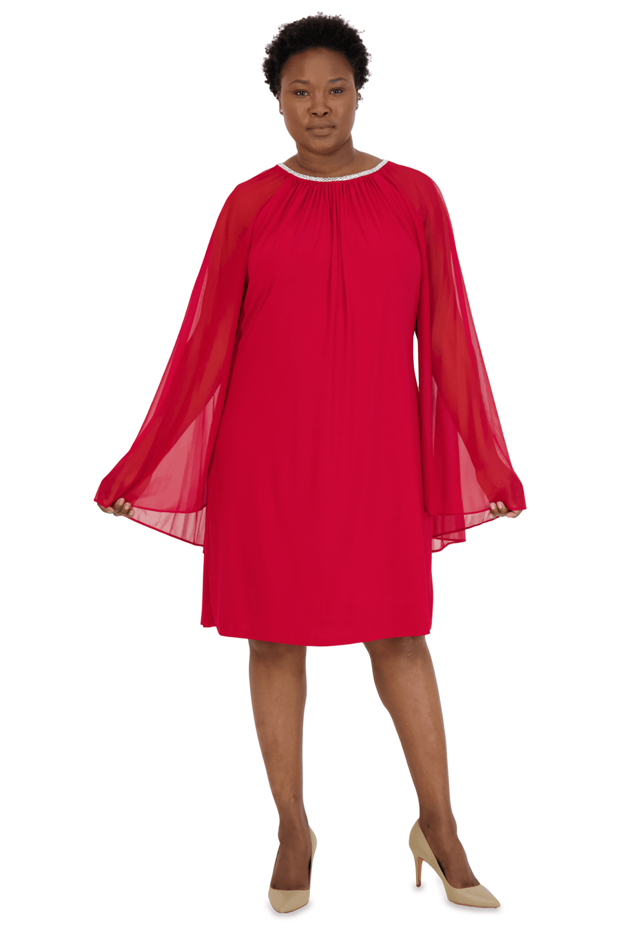 R&M Richards Short Plus Size Cape Dress 2496W - The Dress Outlet