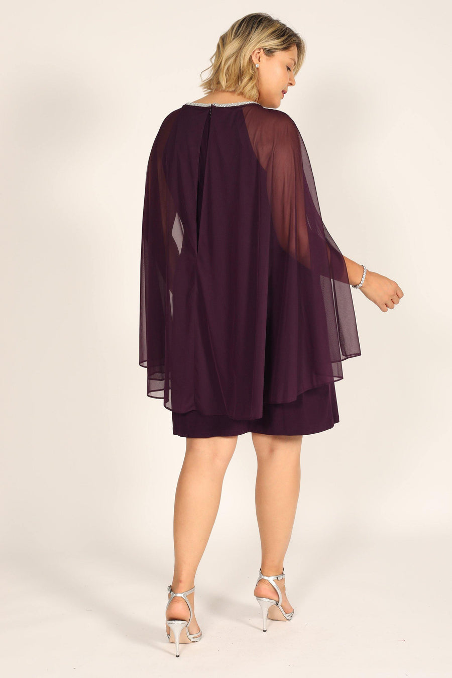 R&M Richards Short Plus Size Cape Dress 2496W - The Dress Outlet