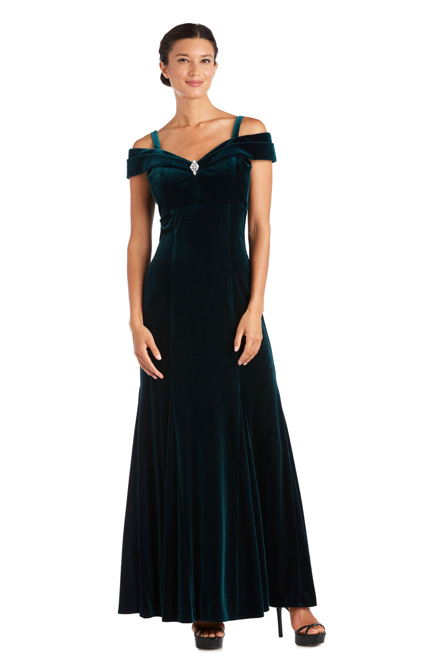 R&M Richards Long Formal Off Shoulder Velvet Dress 2509 - The Dress Outlet