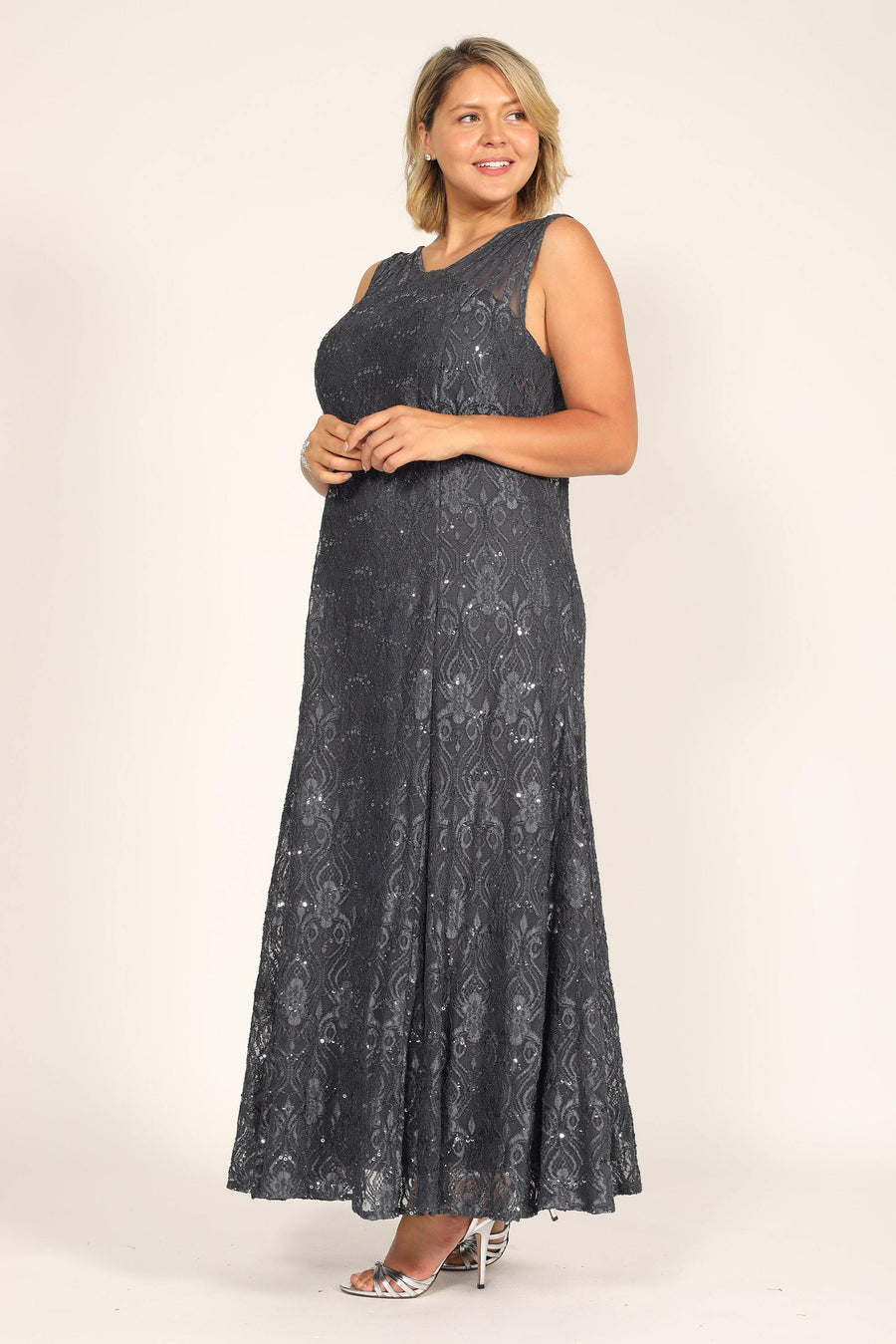 Plus Size Dresses Long Formal Plus Size Lace Gown Charcoal