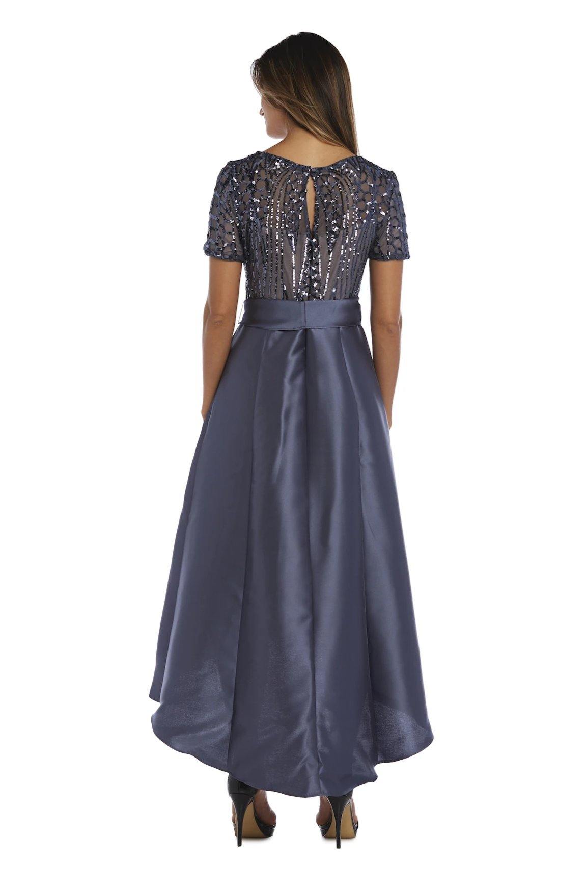 R&M Richards Women's Short Sleeve Sequin-Embellished High-Low Gown