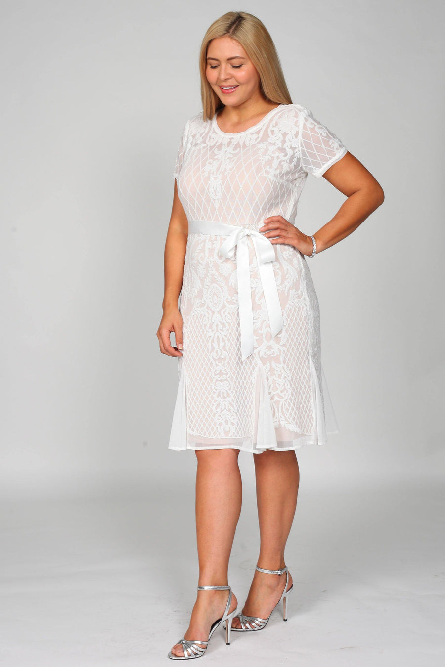 R&M Richards Short Lace Cocktail Dress White - The Dress Outlet R&M Richards