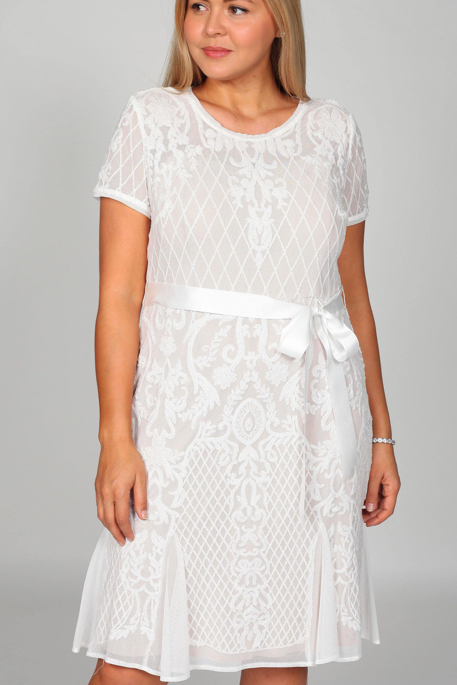 R&M Richards Short Lace Cocktail Dress White - The Dress Outlet R&M Richards