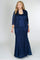 R&M Richards Long Plus Size Formal Lace Dress Navy - The Dress Outlet R&M Richards