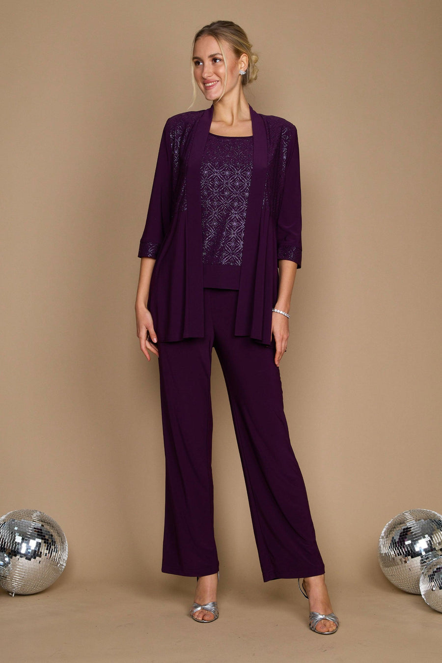 R&M Richards Formal Jacket Pant Suit Plum