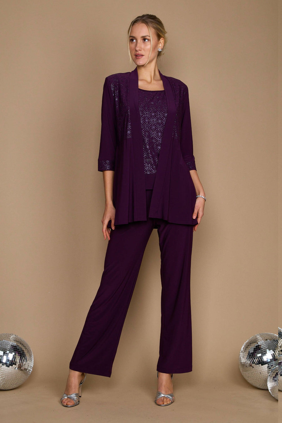 R&M Richards Formal Jacket Pant Suit Plum