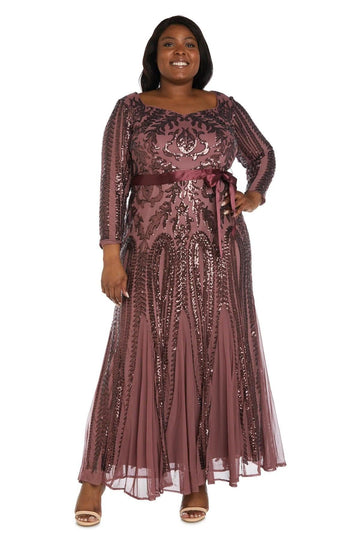 R&M Richards Long Mother of Bride Plus Size Formal Dress| Cap Sleeve,  Zipper Back, Full-Length