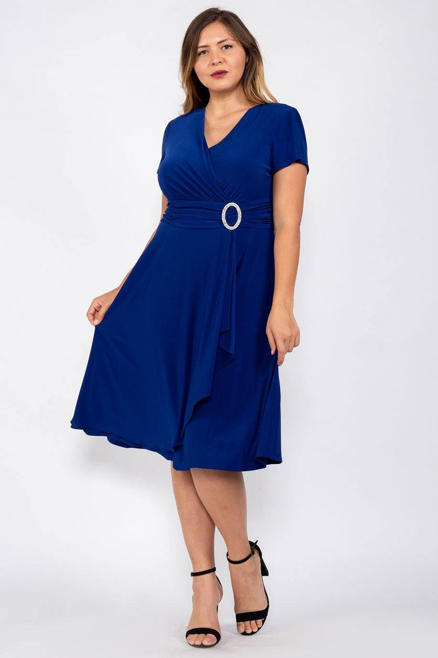 R&M Richards Short Cocktail Mother of Bride Dress Royal Blue - The Dress Outlet R&M Richards