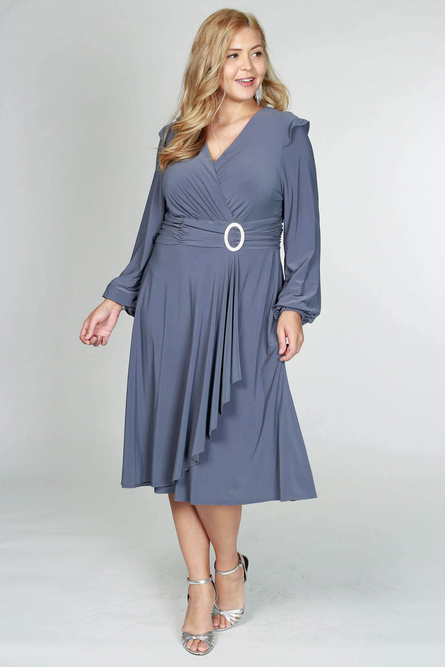 R&M Richards Short Plus Size Long Sleeve Cocktail Dress - The Dress Outlet R&M Richards