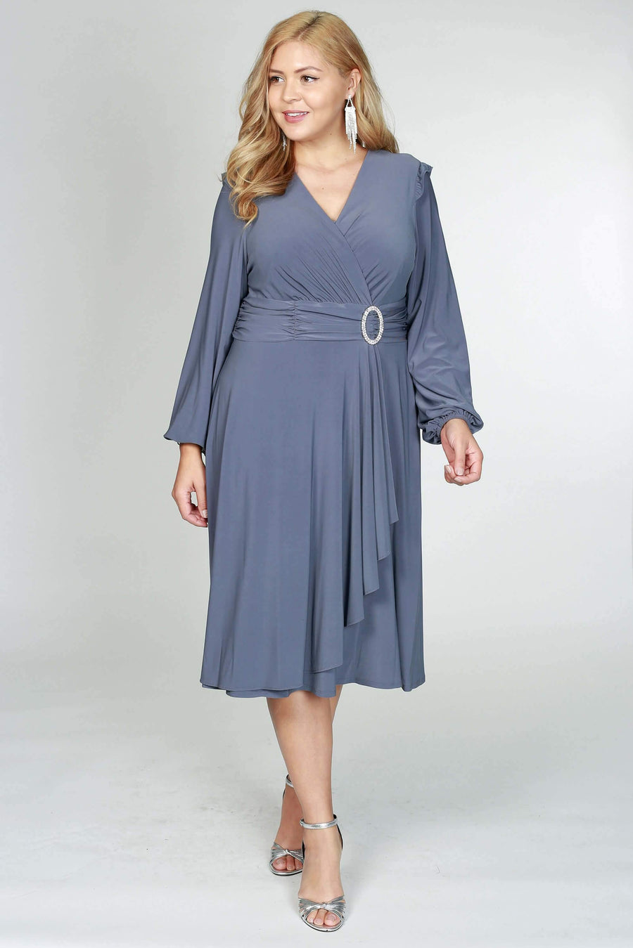 R&M Richards Short Plus Size Long Sleeve Cocktail Dress - The Dress Outlet R&M Richards