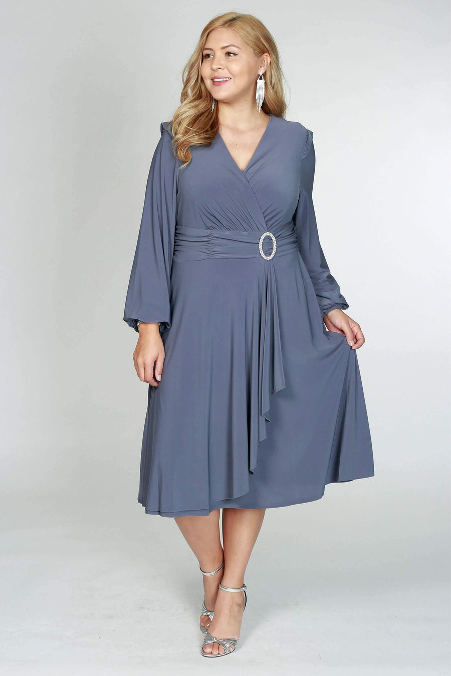 R&M Richards Short Plus Size Long Sleeve Cocktail Dress - The Dress Outlet R&M Richards