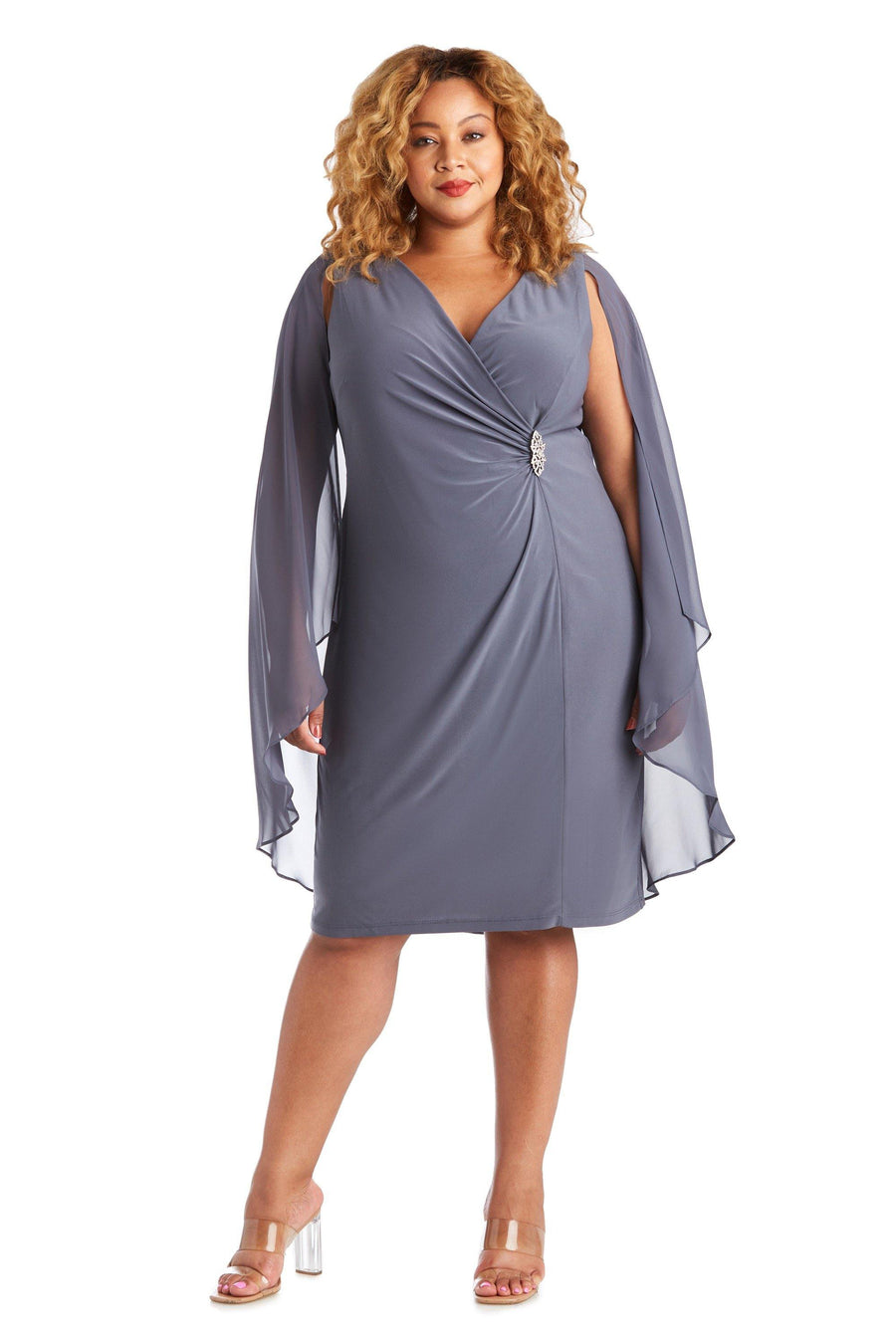 R&M Richards Short Plus Size Cape Dress 5806W - The Dress Outlet