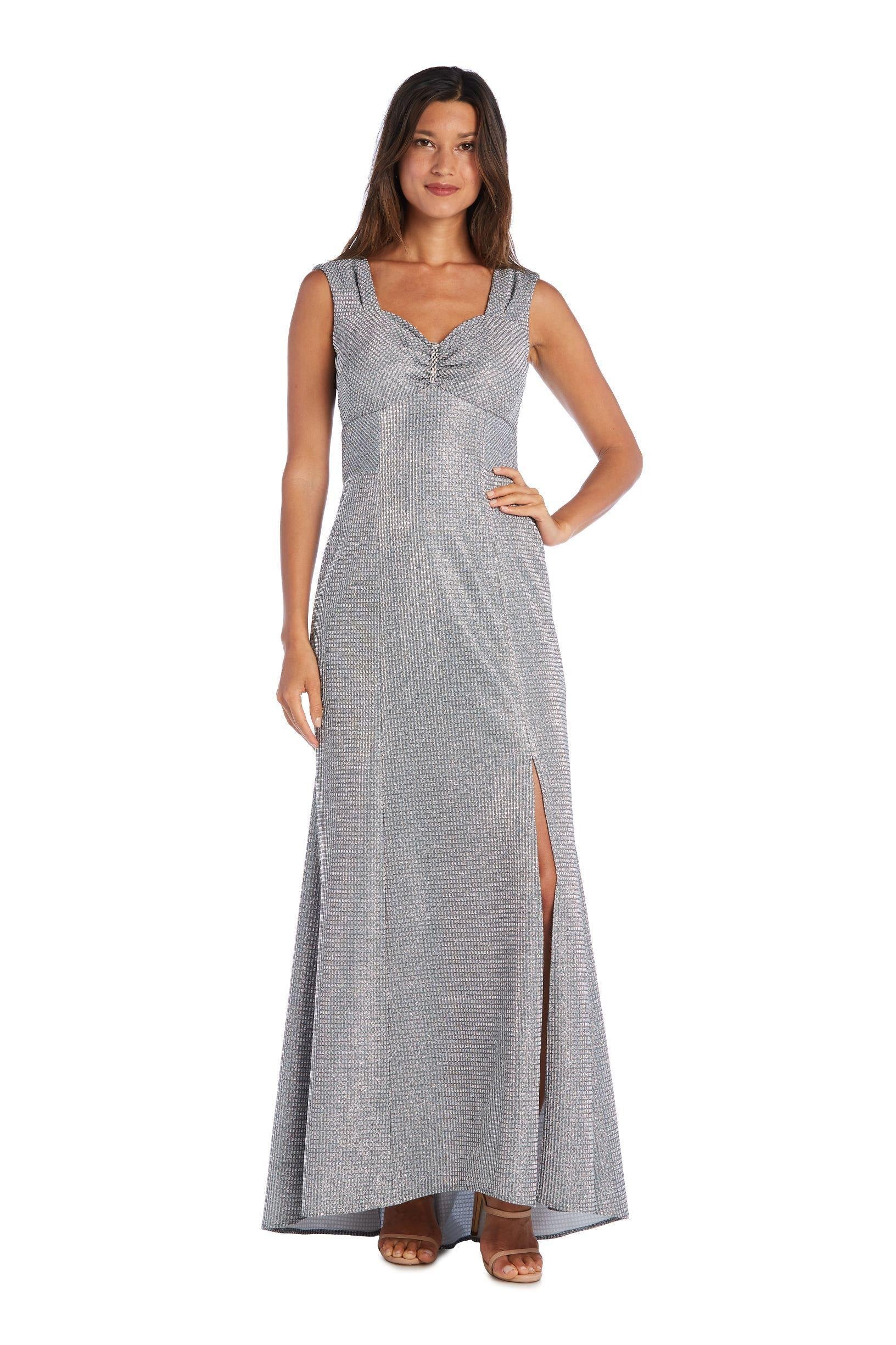 Silver R&M Richards 5953 Long Formal Sleeveless Metallic Dress for $79. ...