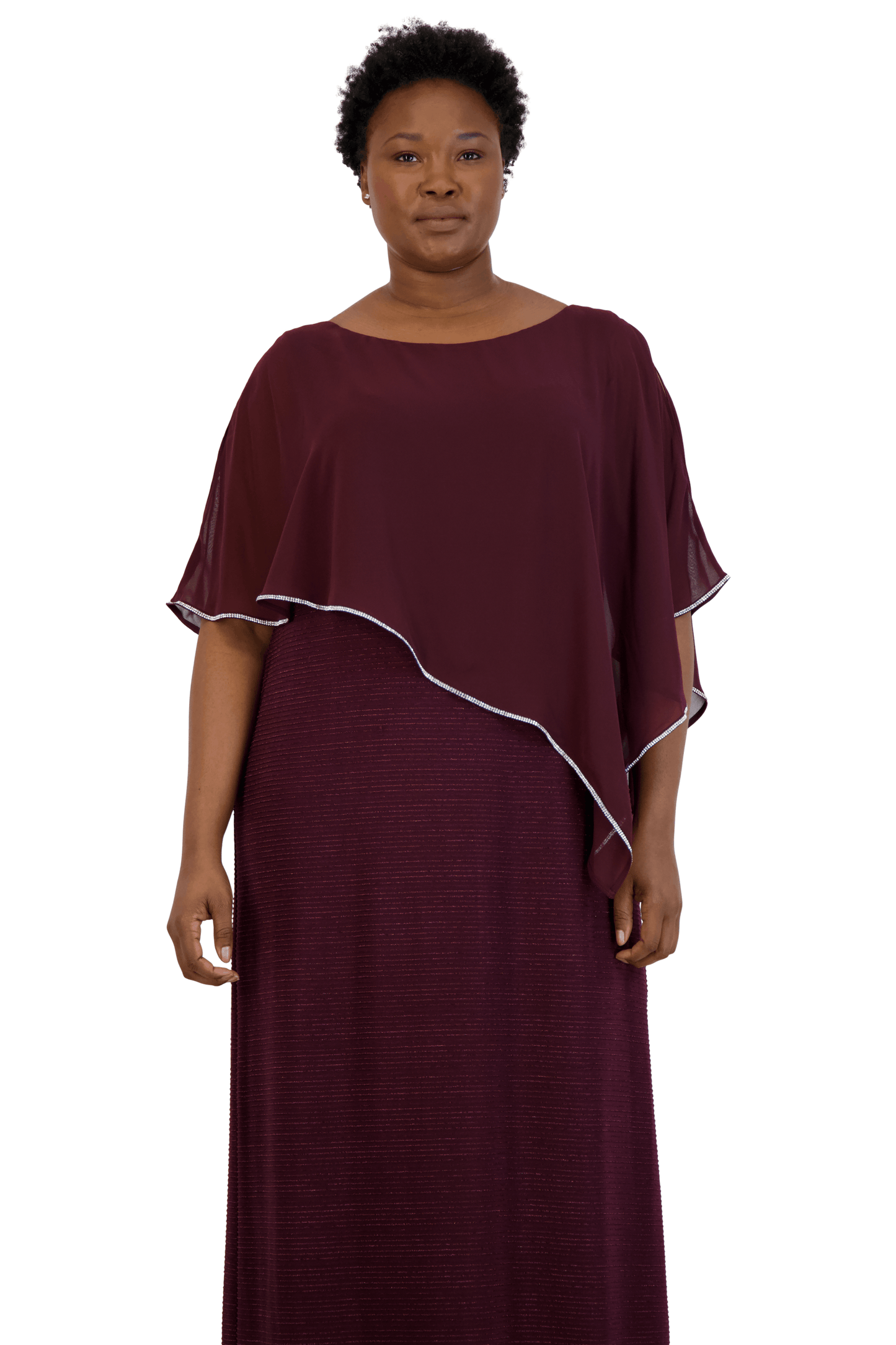 R&M Richards Long Plus Size Poncho Dress 7076W - The Dress Outlet