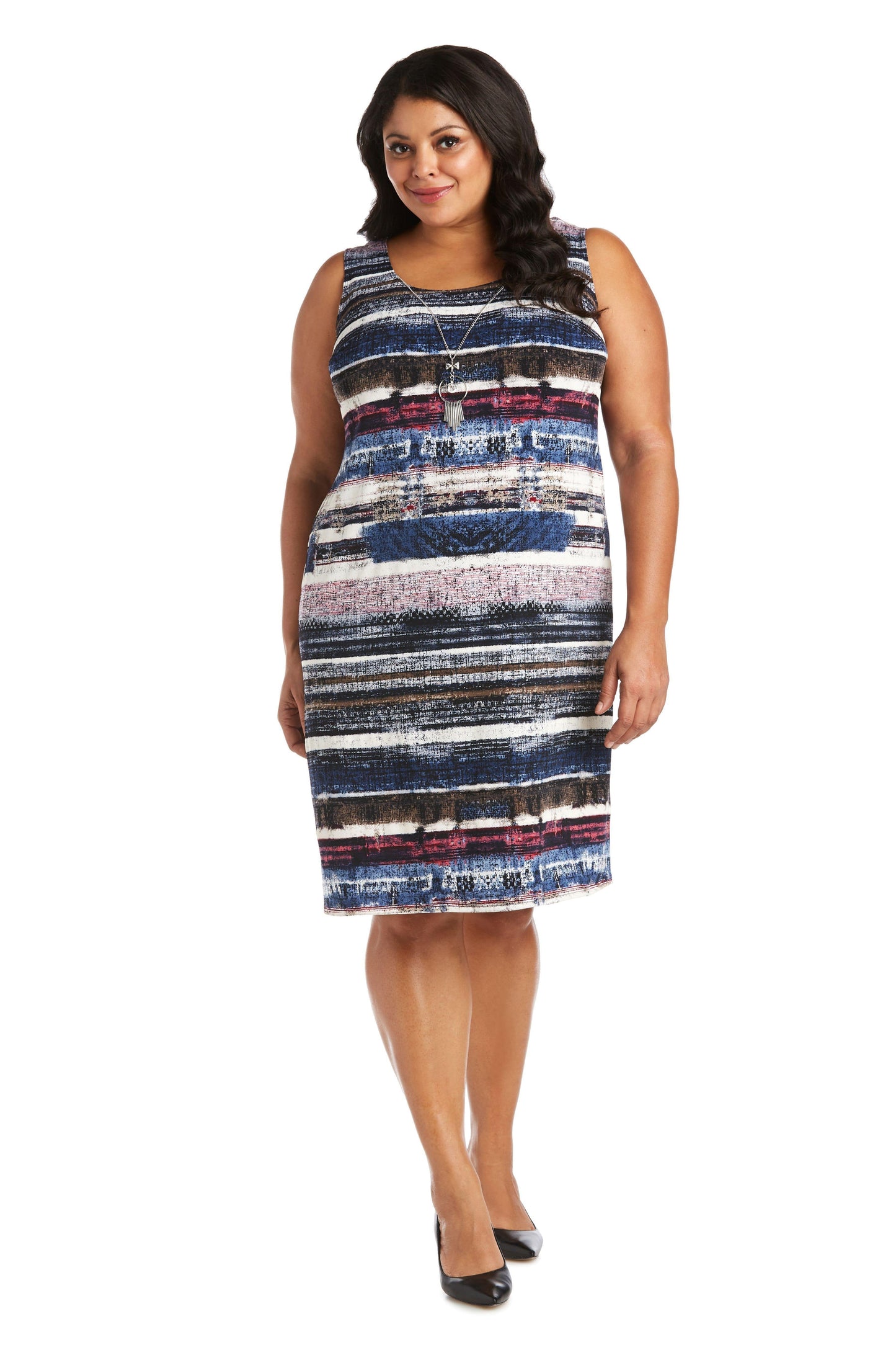 R&M Richards Short Plus Size Striped Dress 7179W - The Dress Outlet