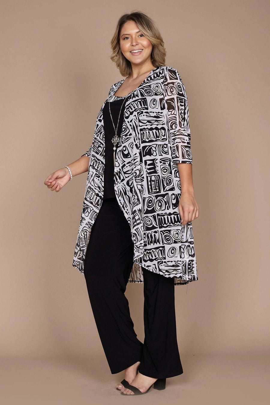 R&M Richards Printed Mesh Jacket Pant Suit 7248 - The Dress Outlet