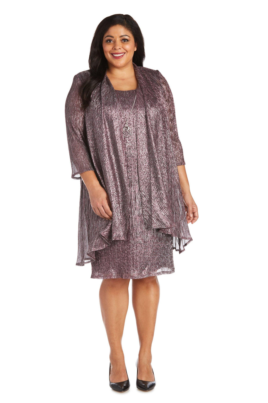 R&M Richards Short Plus Size Metallic Dress 7261W - The Dress Outlet