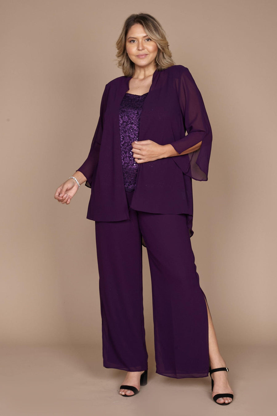 R&M Richards Mother of the Bride Pant Suit Eggplant