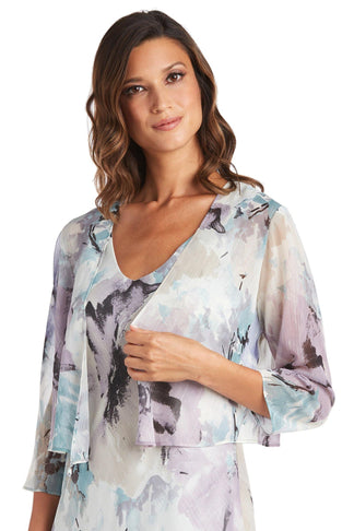 Blue/Lavender R&M Richards 7763 High Low Printed Jacket Dress for $86. ...