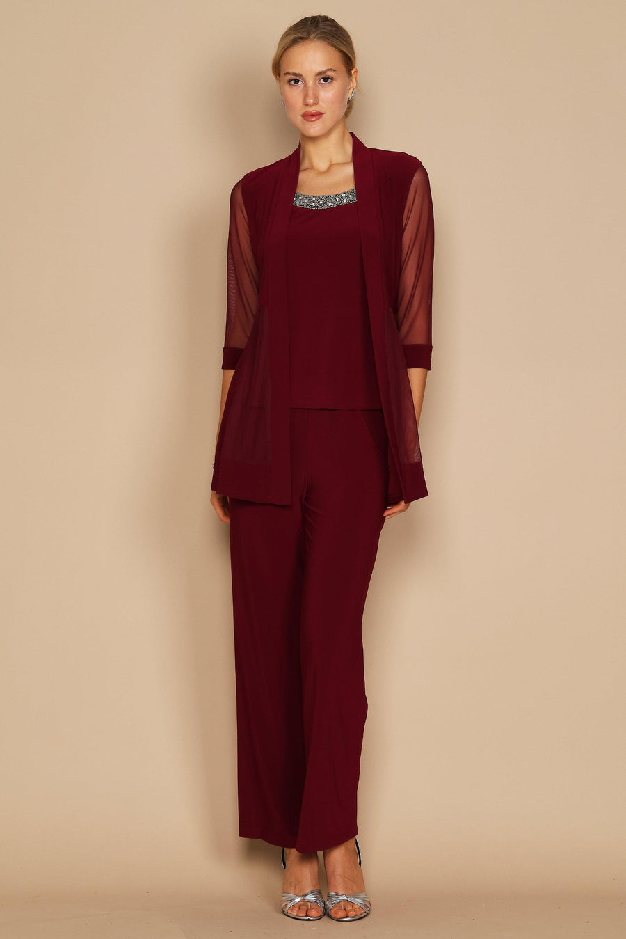 R&M Richards Mother of the Bride Formal Pants Suit 8764 Merlot