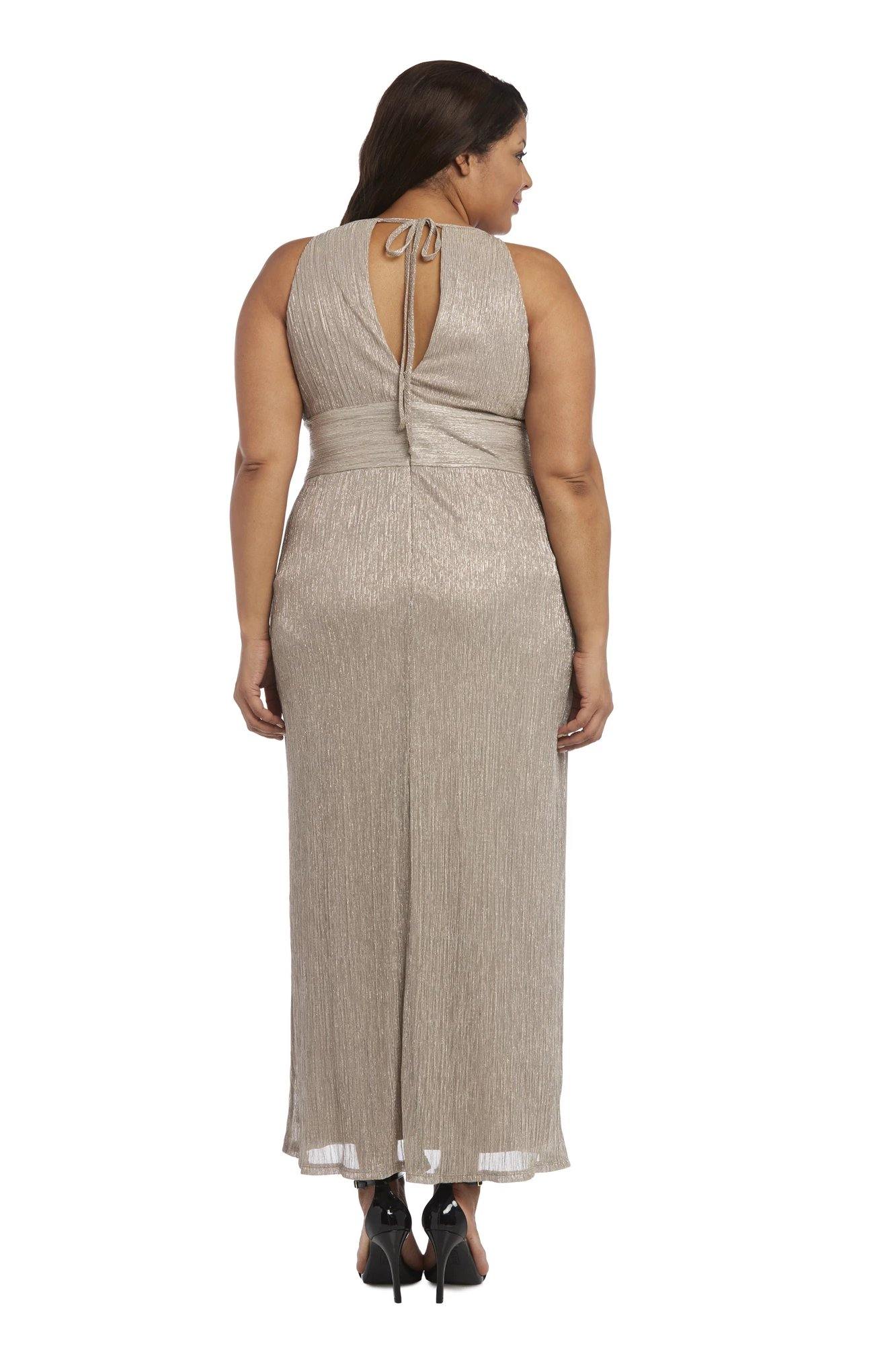 R&M Richards Long Plus Size Metallic Dress 9283W - The Dress Outlet