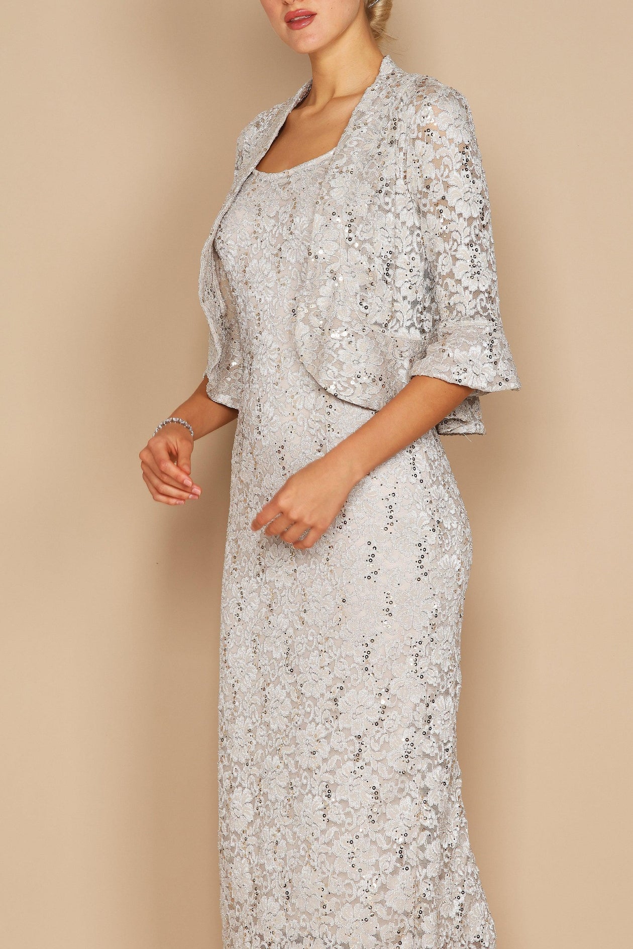 R&M Richards Women's Sequin Lace Long Jacket Dress - Mother of the Bride  Dress