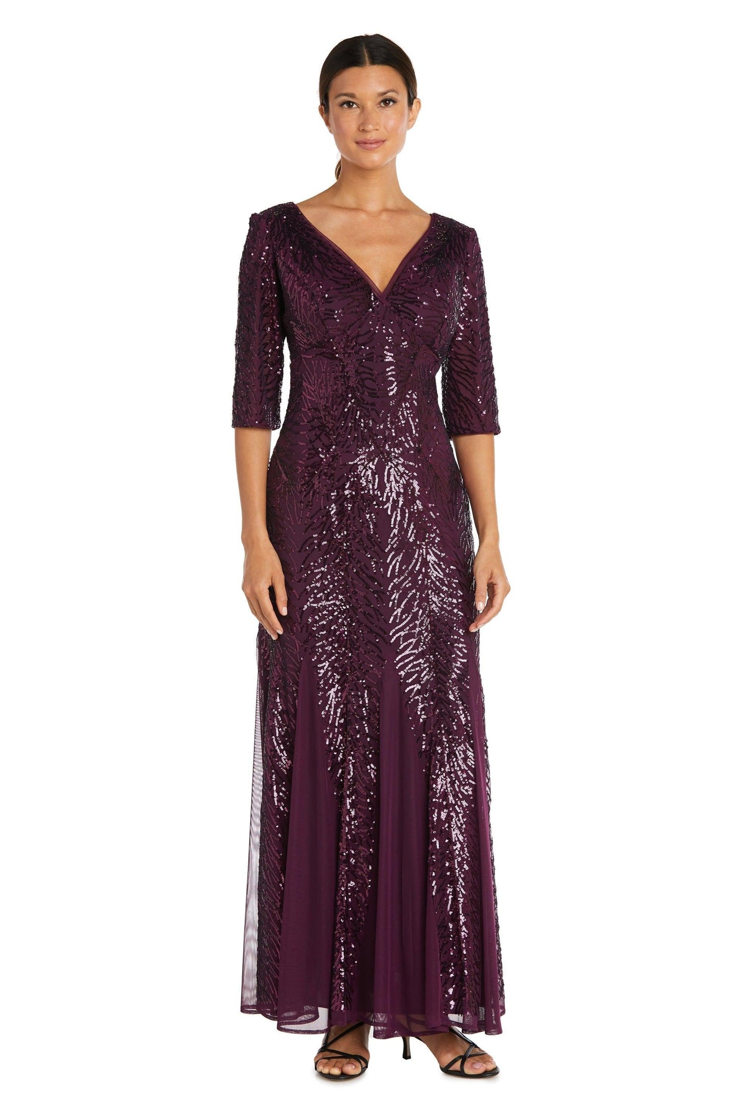 R&M Richards Long Formal Petite Beaded Dress 7565P - The Dress Outlet