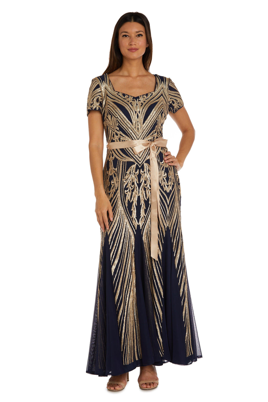 Navy/Gold 14 R&M Richards 7385 Long Mother Of The Bride Dress Sale