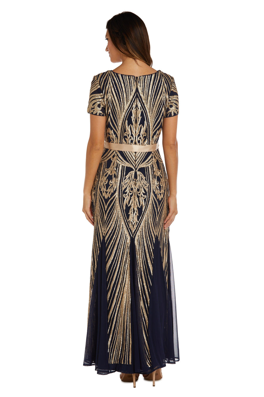 Navy/Gold 14 R&M Richards 7385 Long Mother Of The Bride Dress Sale