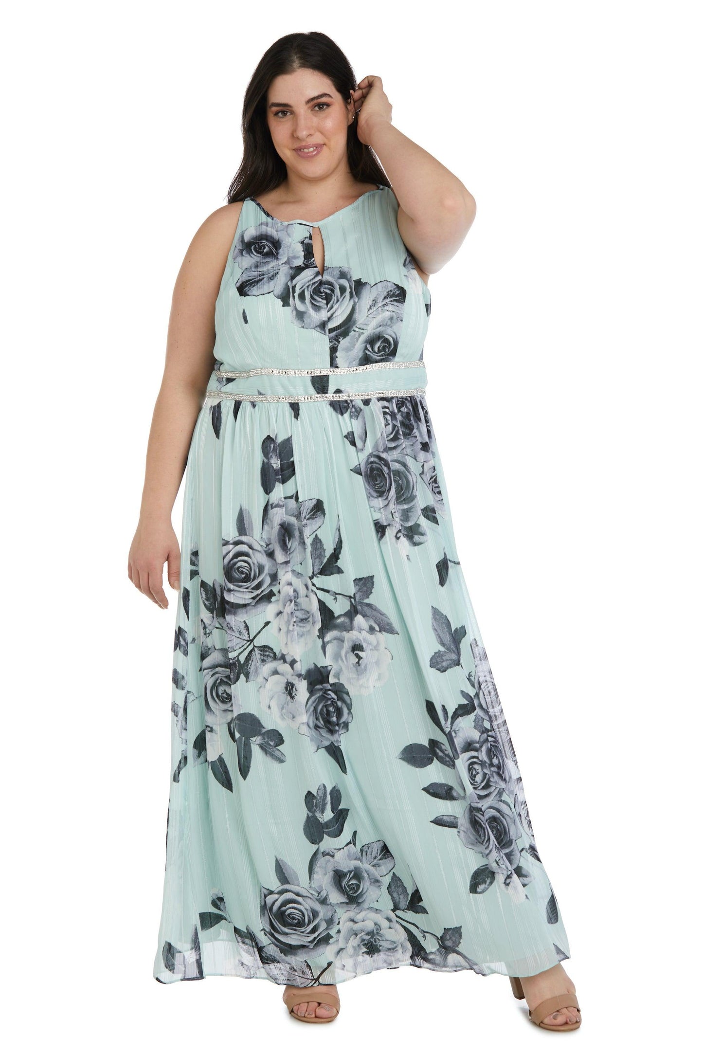 R&M Richards Long Plus Size Halter Print Gown 7045W - The Dress Outlet